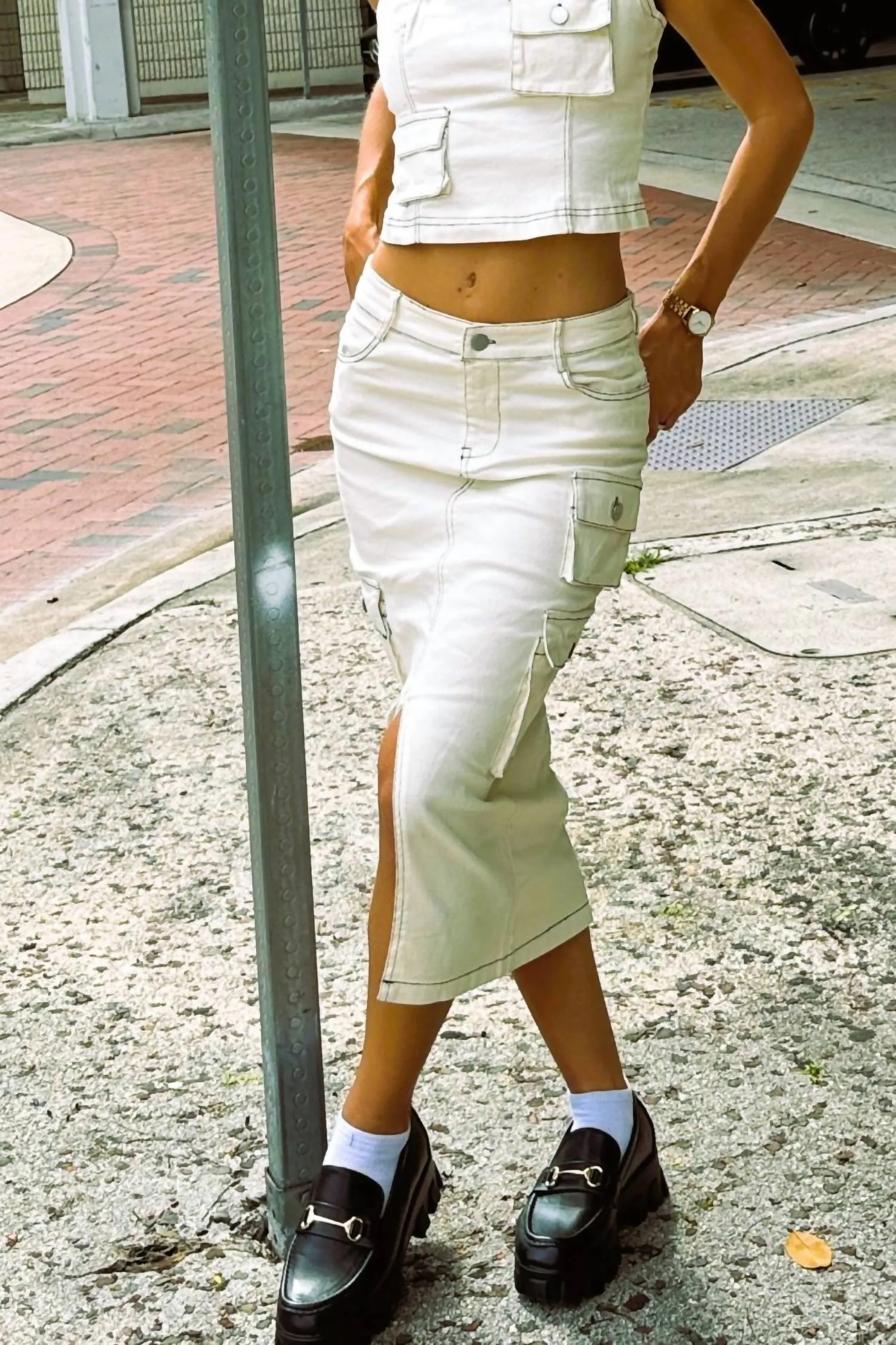 Sadler Utility Cargo Midi Skirt In Cream