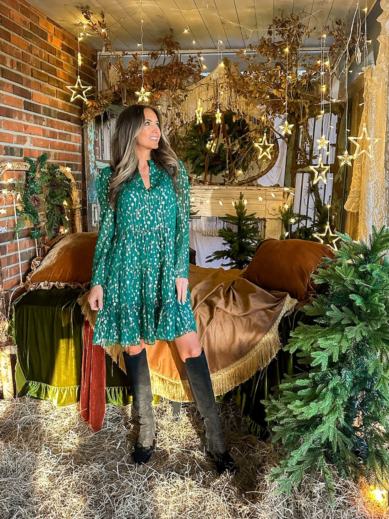 Sail To Sable Addison Dress - Hunter Green/Gold
