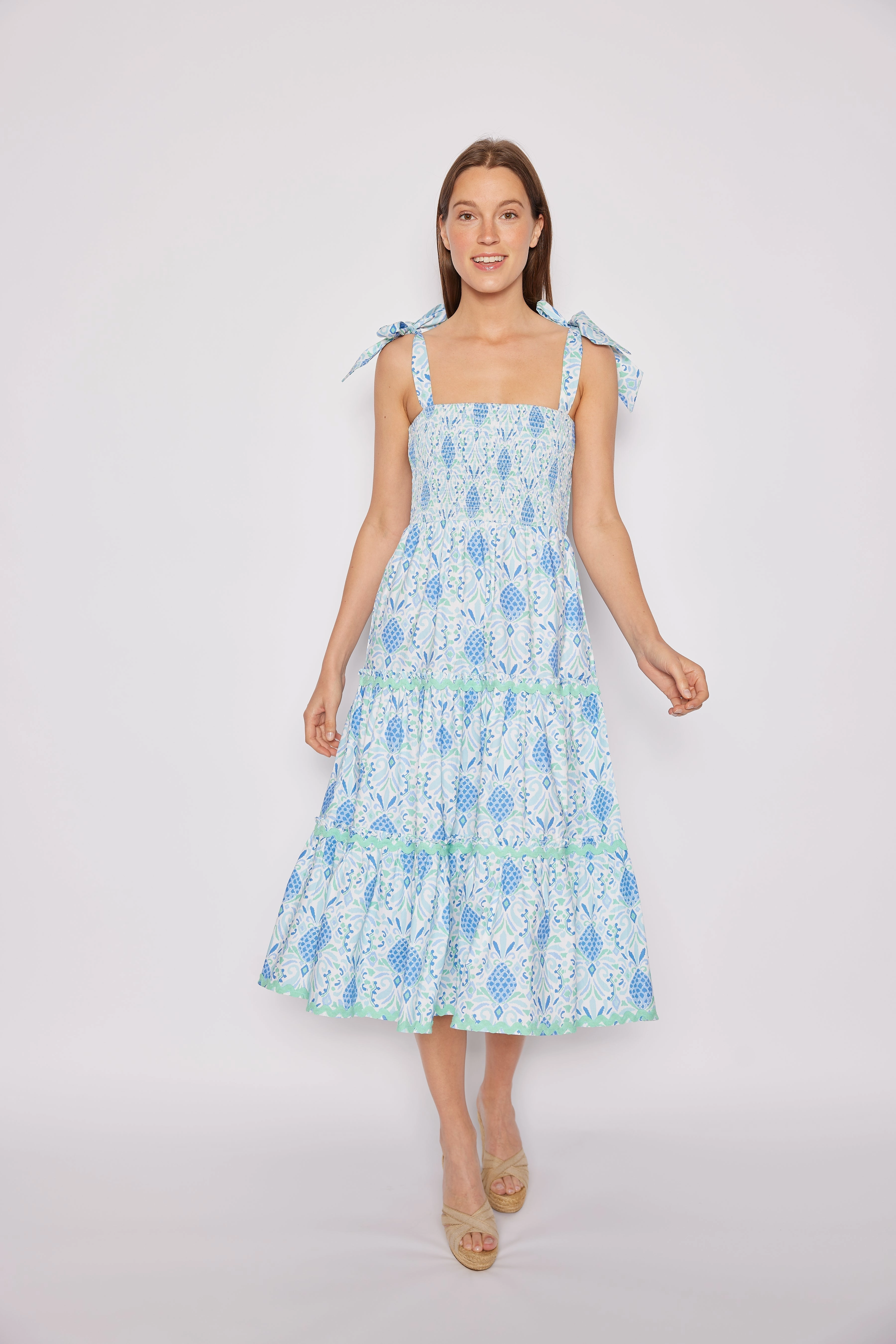 Sail to Sable Bow Shoulder Midi Dress - Pineapple
