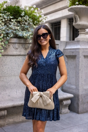 Sail to Sable Charlotte Short Sleeve Sequin Dress - Navy maxi dresses clearance