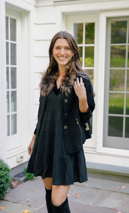 Sail To Sable Flare Tunic Crepe Dress - Black/Velvet