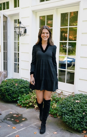 Sail To Sable Flare Tunic Crepe Dress - Black/Velvet discount party dresses
