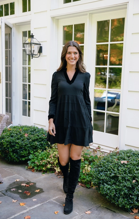 Sail To Sable Flare Tunic Crepe Dress - Black/Velvet discount party dresses