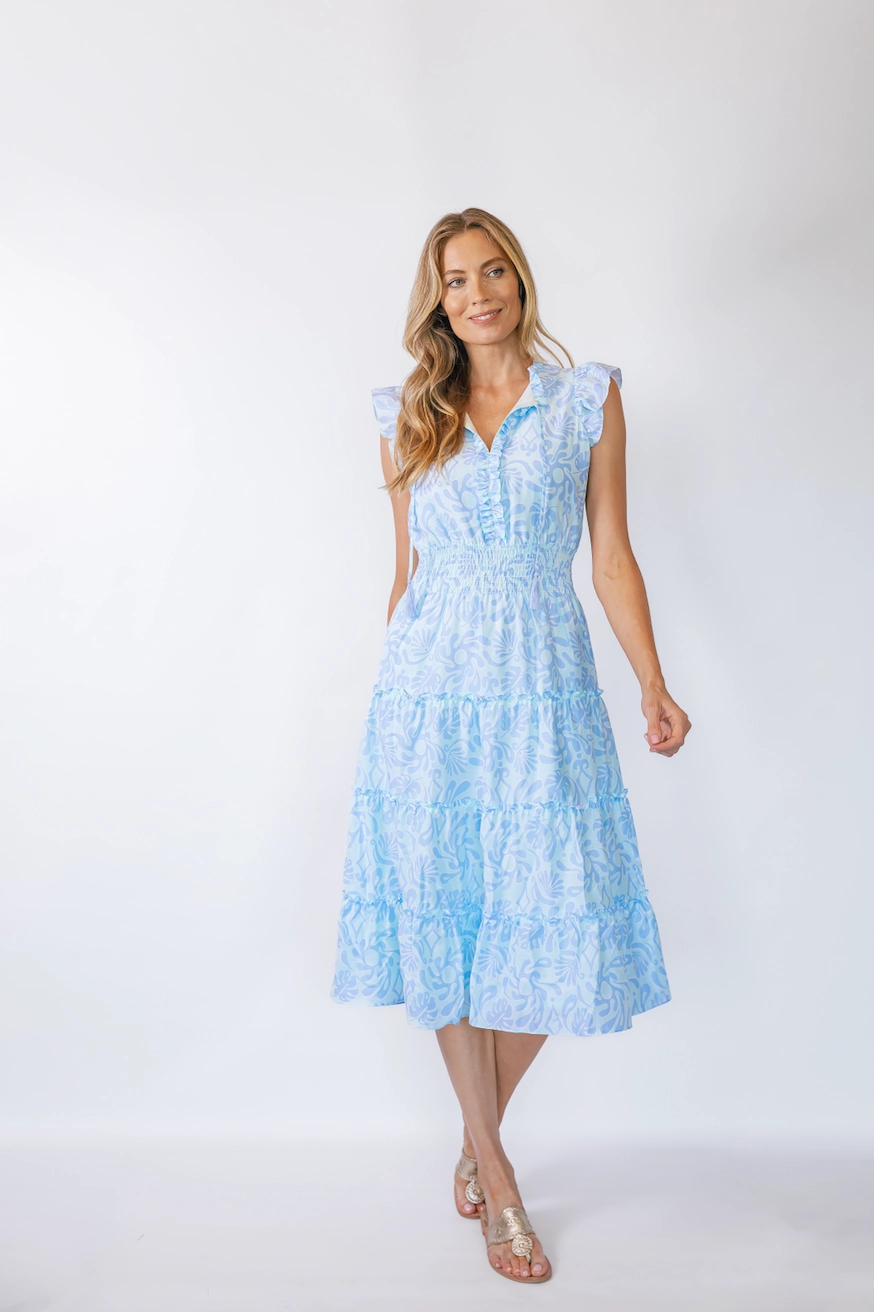 Sail to Sable Flutter Sleeve Midi Dress - Beach Splash