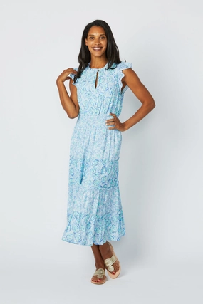 Sail to Sable Flutter Sleeve Midi Dress - Blue Multi summer dresses best deals