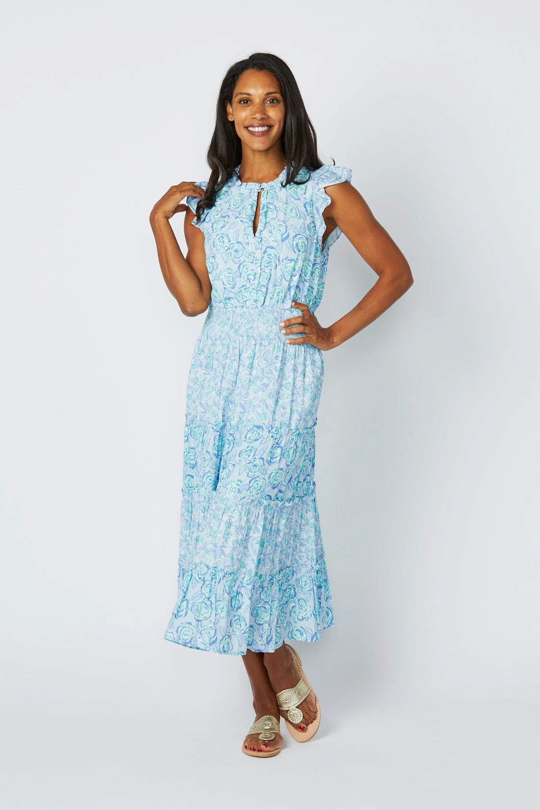 Sail to Sable Flutter Sleeve Midi Dress - Blue Multi summer dresses best deals