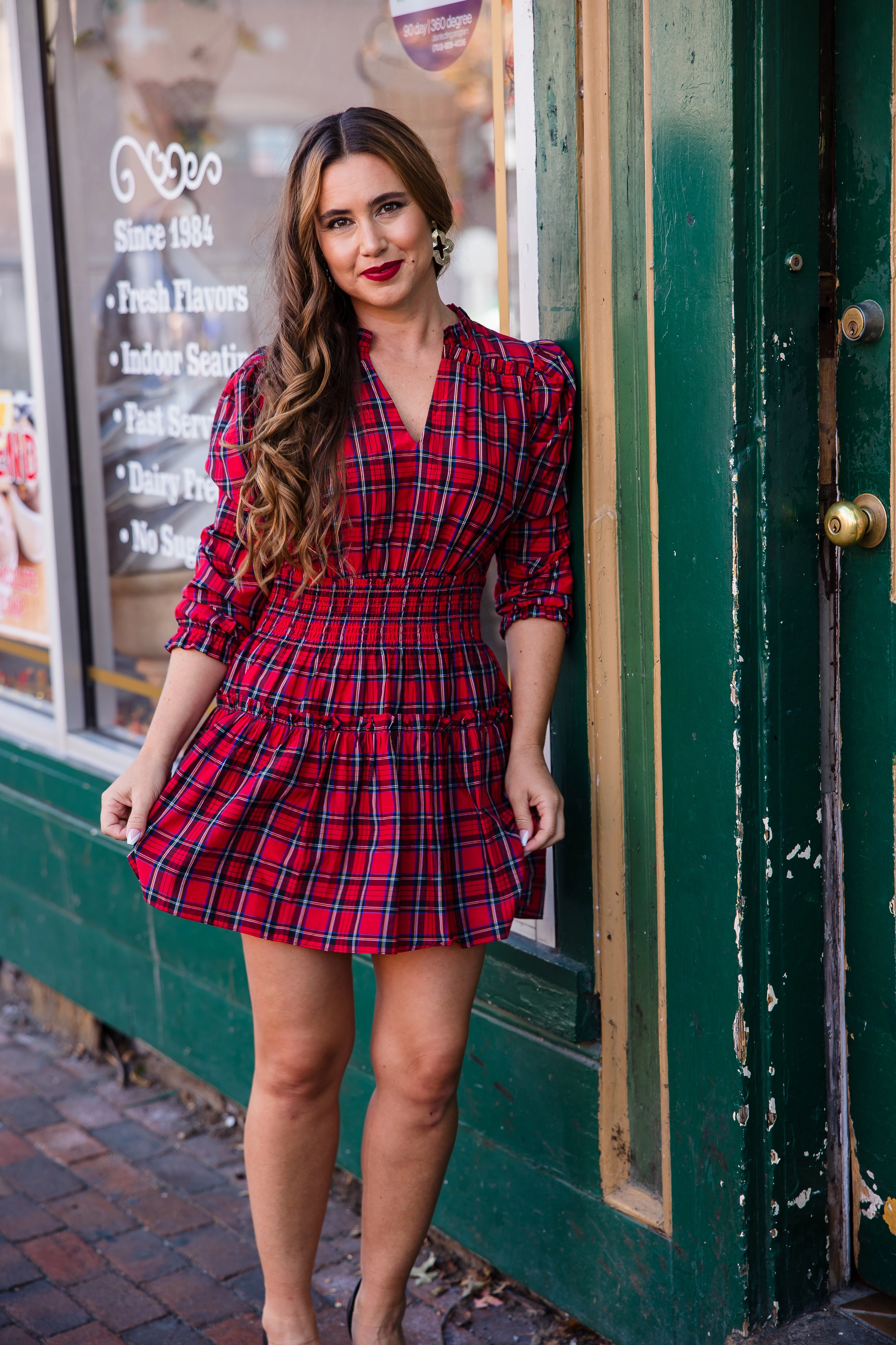 Sail to Sable Isla Smocked Waist Dress - Red Tartan