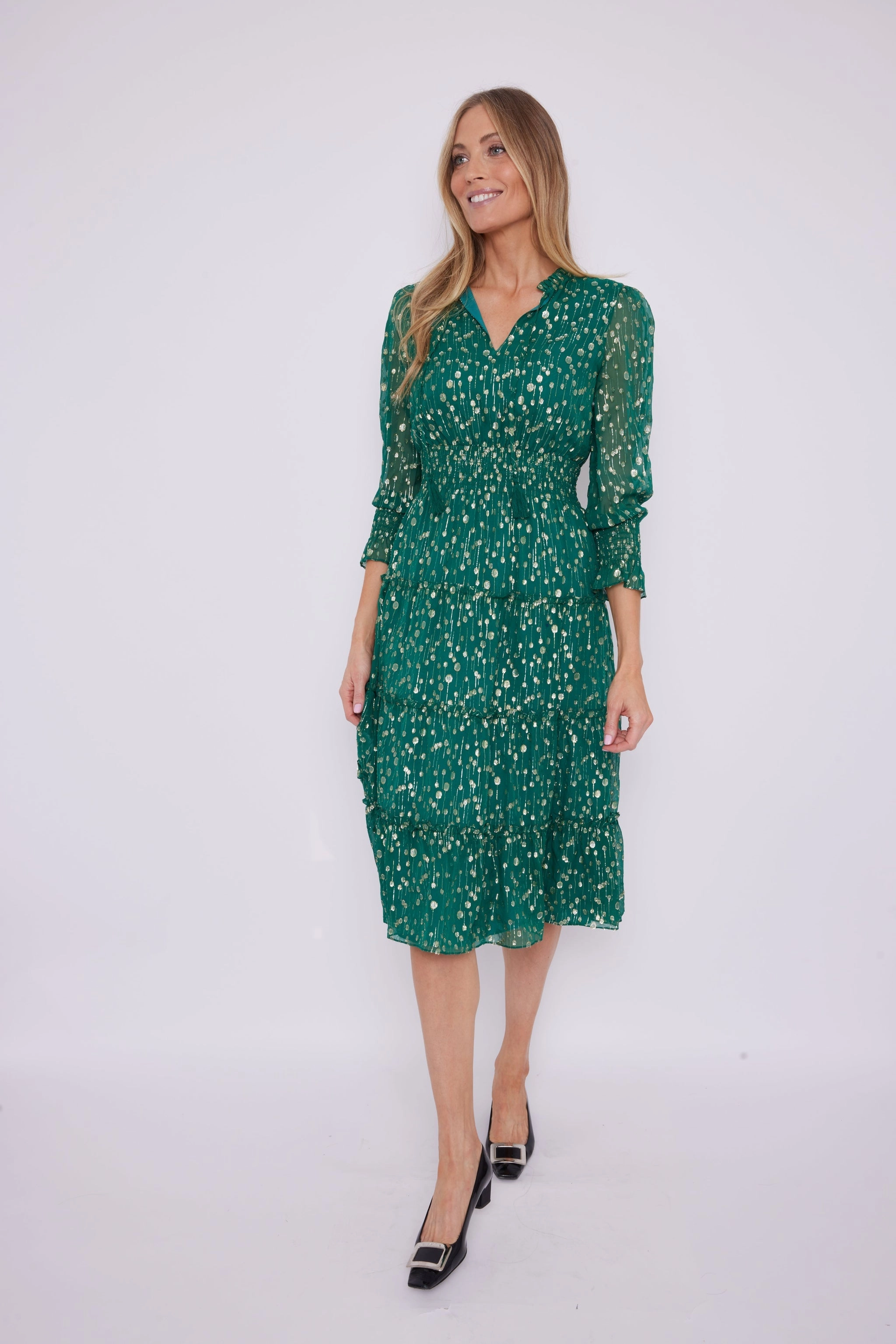 Sail To Sable Katelyn Dress - Hunter Green/Gold