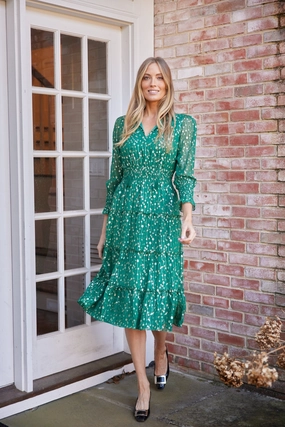 Sail To Sable Katelyn Dress - Hunter Green/Gold maxi dresses clearance