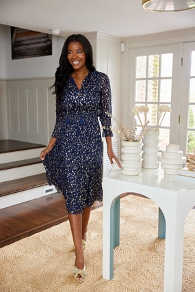 Sail to Sable Katelyn Midi Dress - Navy Clip Dot maxi dresses clearance