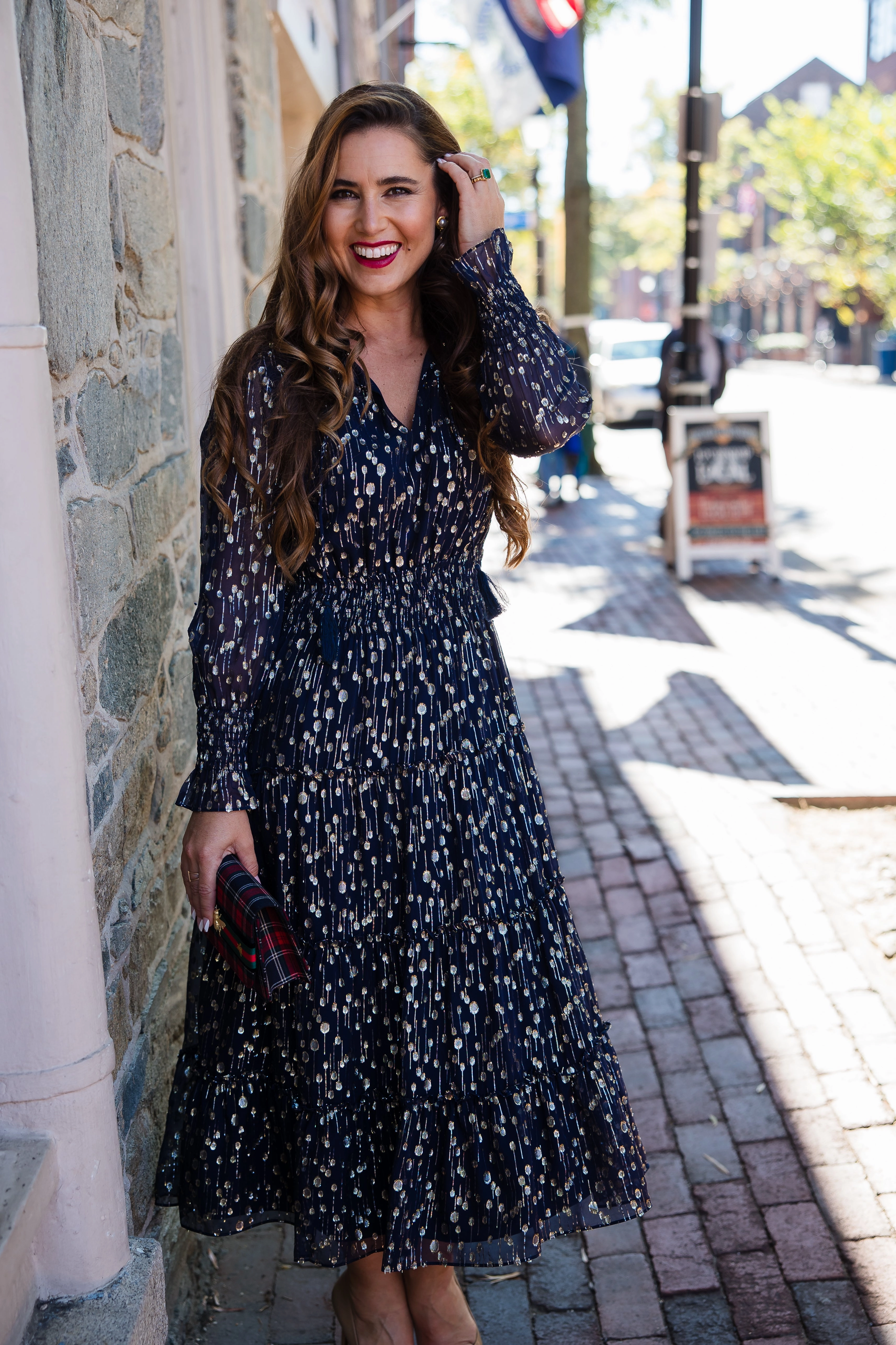 Sail to Sable Katelyn Midi Dress - Navy Clip Dot