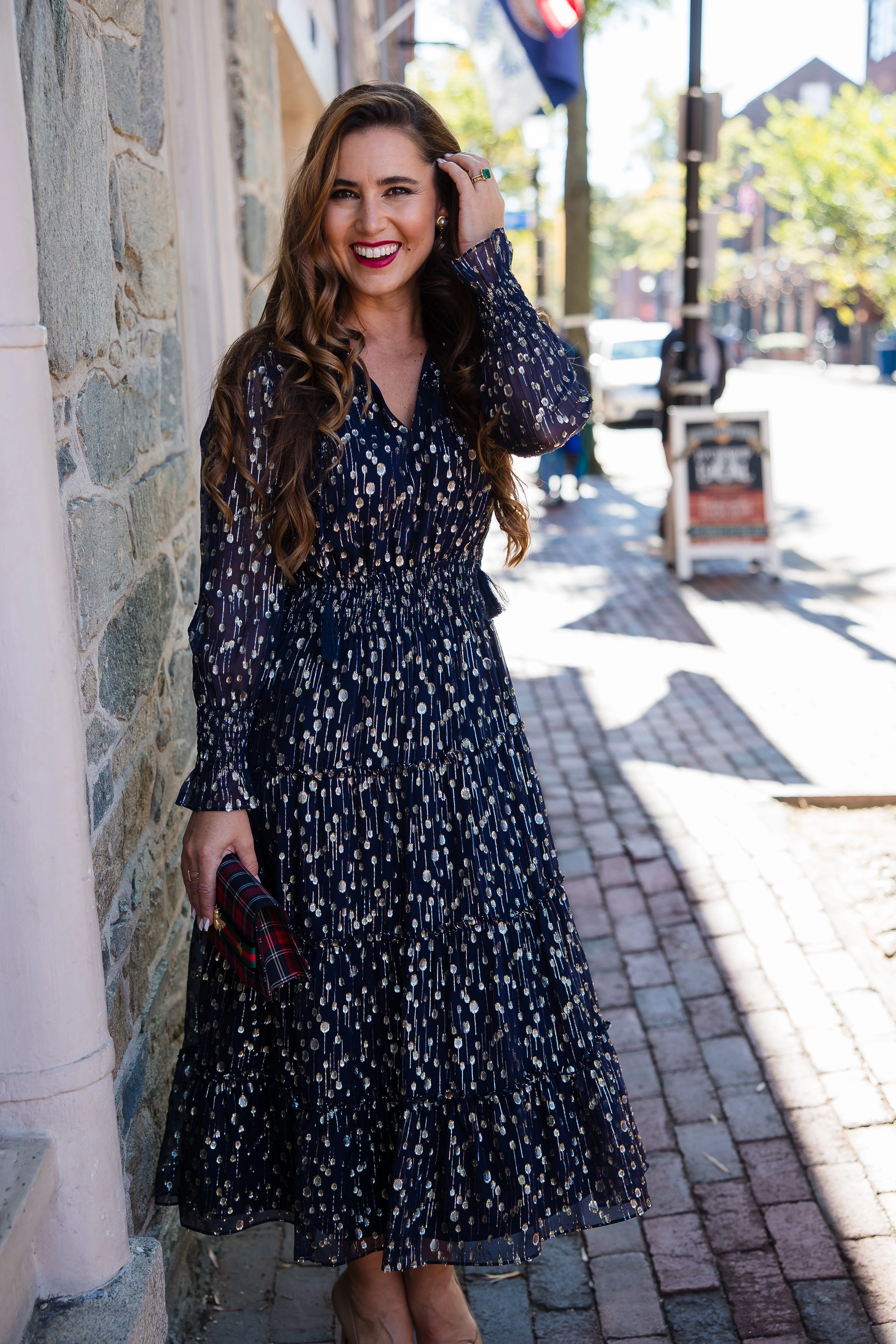Sail to Sable Katelyn Midi Dress - Navy Clip Dot