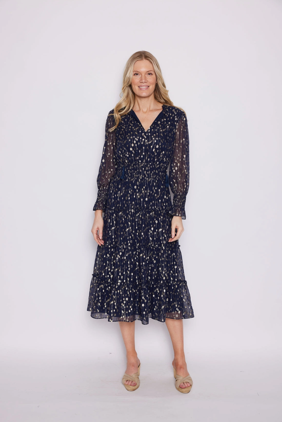 Sail to Sable Katelyn Midi Dress - Navy Clip Dot
