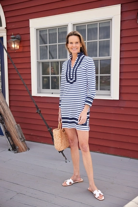 Sail To Sable Long Sleeve Classic Tunic - Navy/White Stripe maxi dresses clearance