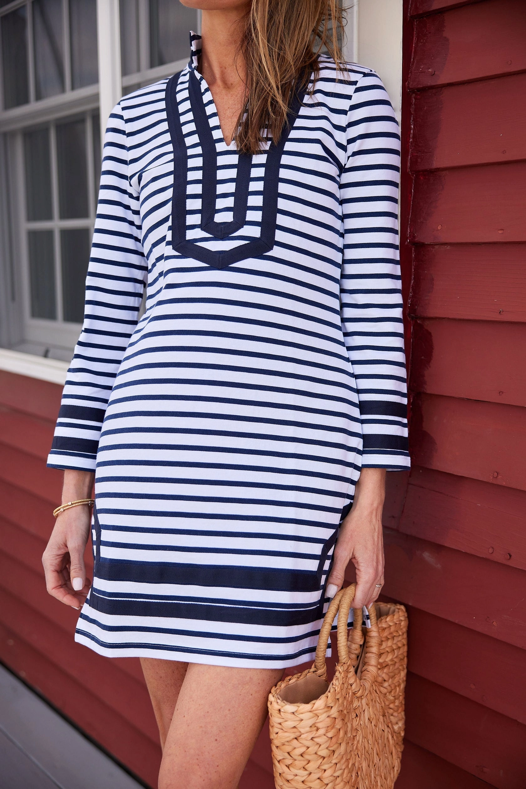 Sail To Sable Long Sleeve Classic Tunic - Navy/White Stripe