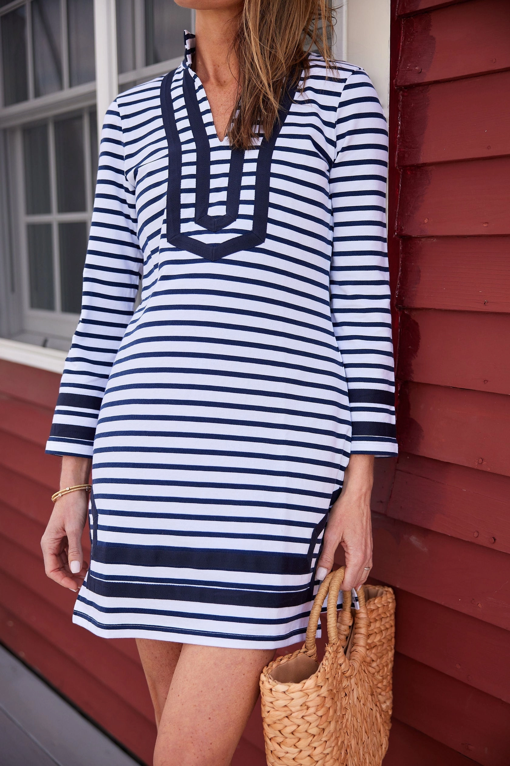 Sail To Sable Long Sleeve Classic Tunic - Navy/White Stripe