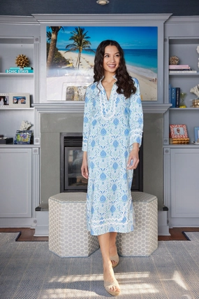 Sail to Sable Long Sleeve Classic Tunic Midi Dress - Pineapple maxi dresses clearance