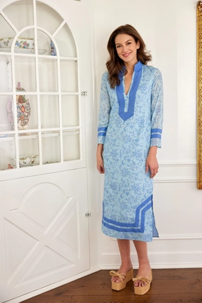 Sail to Sable Long Sleeve Classic Tunic Midi Dress - Sky Baroque Floral maxi dresses clearance