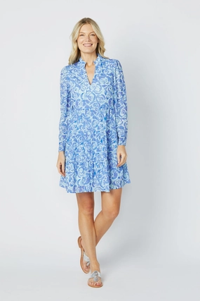 Sail to Sable Long Sleeve Tunic Flare Dress - Blue Rose maxi dresses clearance