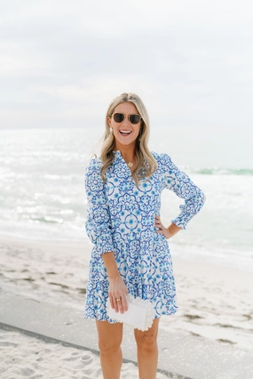 Sail to Sable Long Sleeve Tunic Flare Dress - Medallion maxi dresses clearance