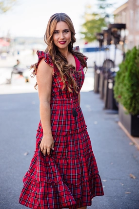 Sail to Sable Mary Midi Dress - Red Tartan maxi dresses clearance