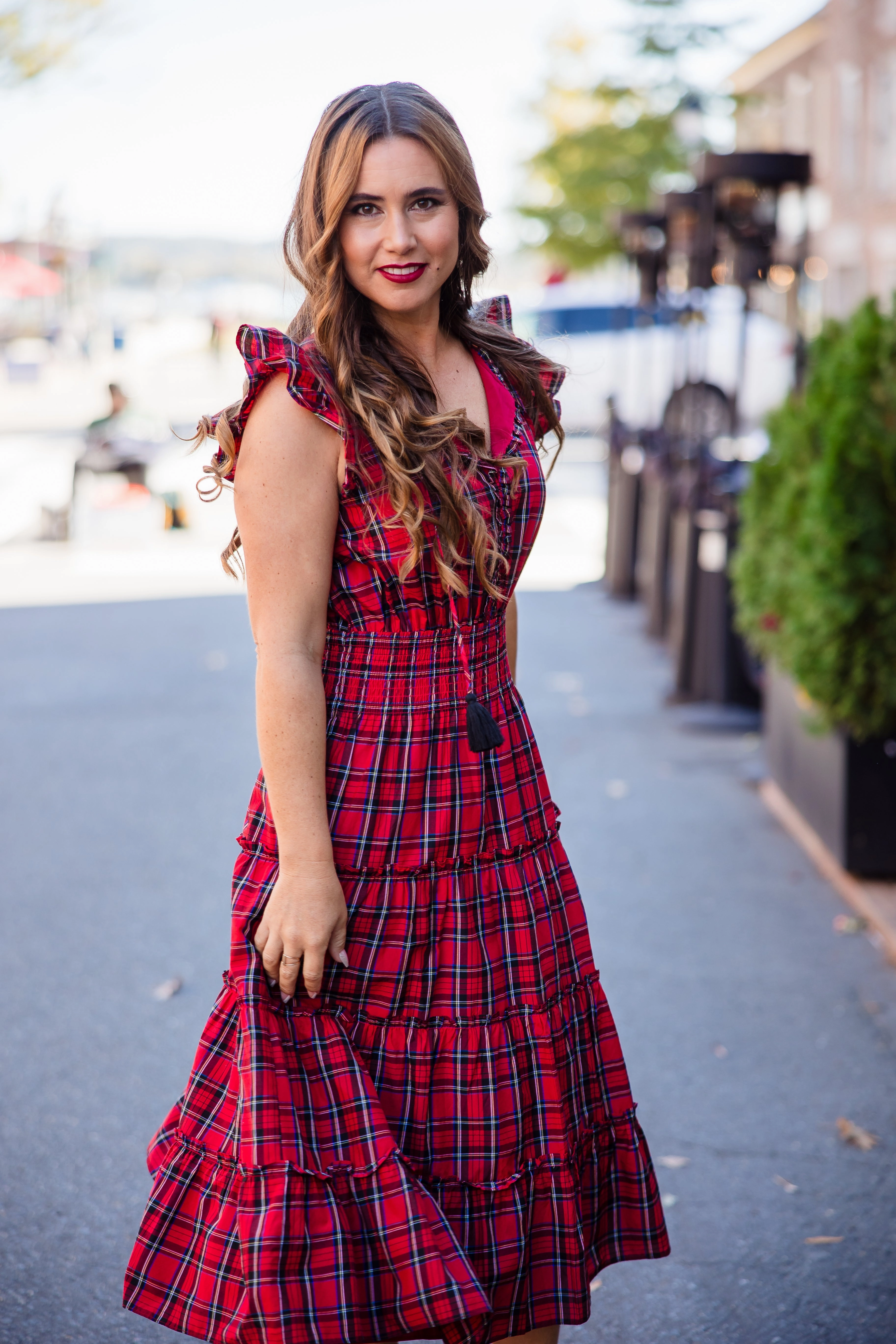 Sail to Sable Mary Midi Dress - Red Tartan womens gowns outlet