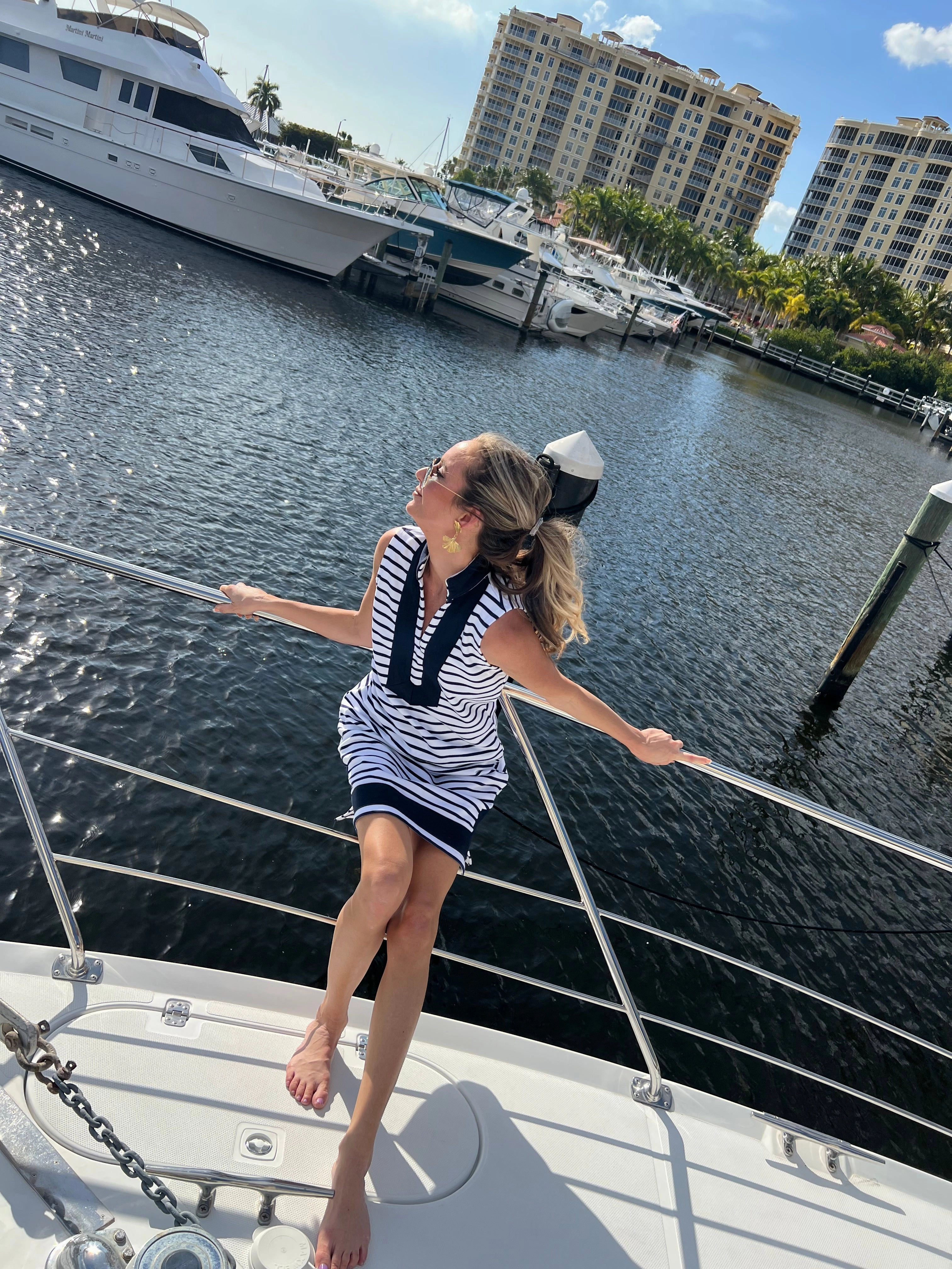 Sail to Sable Nauti Dress - Navy/White