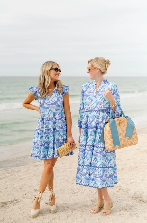 Sail To Sable Poppy Ruffle Neck Dress - Blue Multi