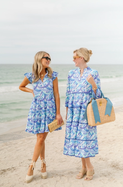 Sail To Sable Poppy Ruffle Neck Dress - Blue Multi