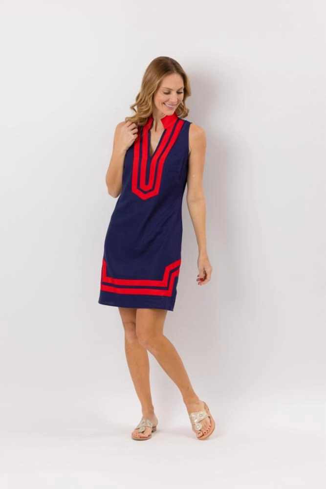 Sail to Sable Sleeveless Classic Tunic Dress - Navy/Red maxi dresses clearance