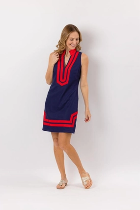 Sail to Sable Sleeveless Classic Tunic Dress - Navy/Red maxi dresses clearance