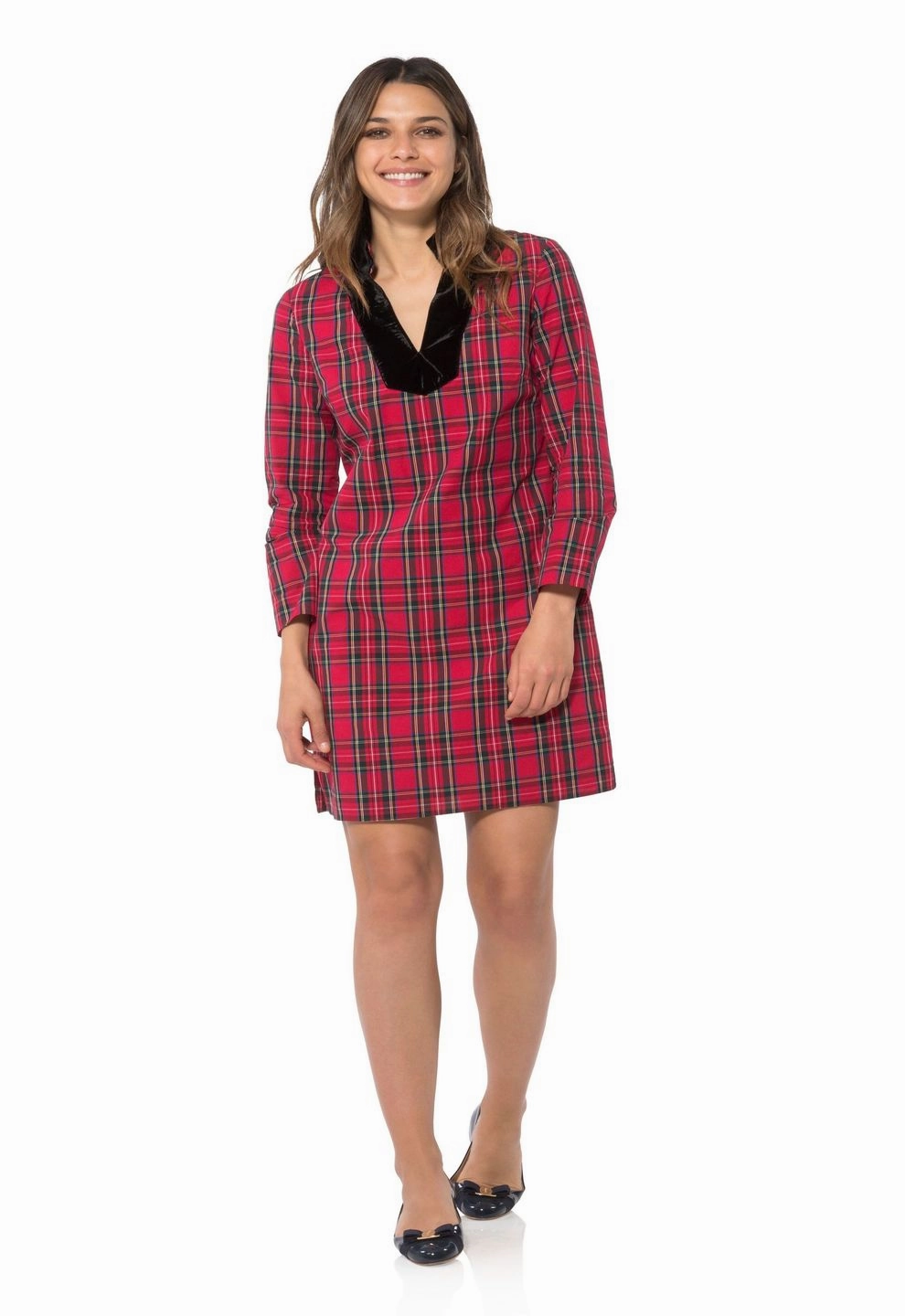 Sail To Sable Stretch Cotton Plaid Tunic Dress - Red Plaid