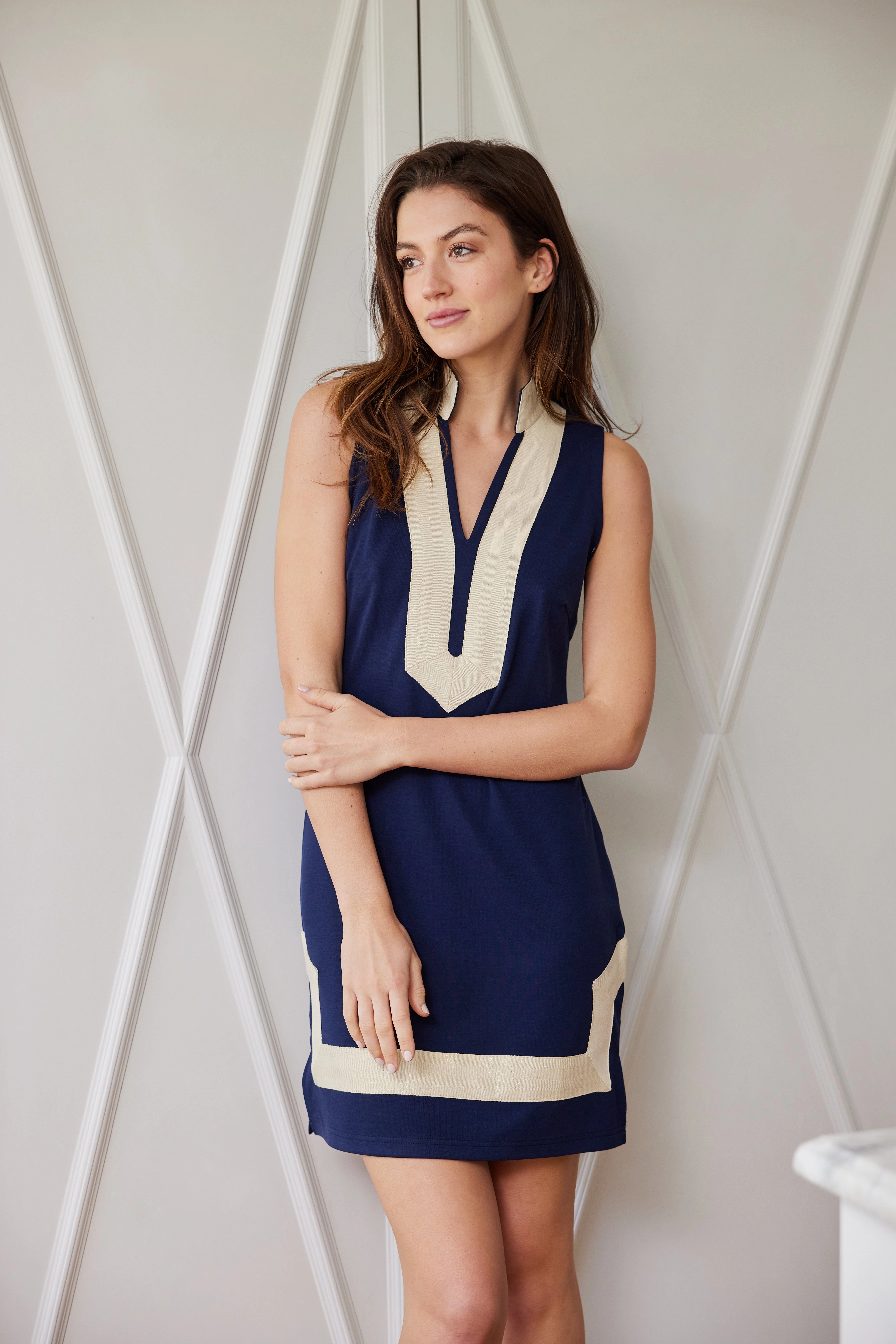 Sail To Sable x The Lucky Knot Classic Knit Sleeveless Dress - Navy/Gold