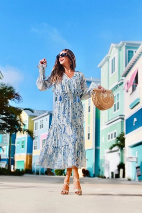 Sail to Sable x The Lucky Knot Katelyn Midi Dress - Falling Violets Print womens gowns outlet