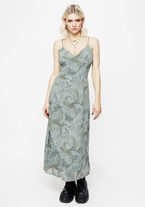 Sapphira Dragon Print Chiffon Midaxi Slip Dress Dresses Womens - beach dresses cheap