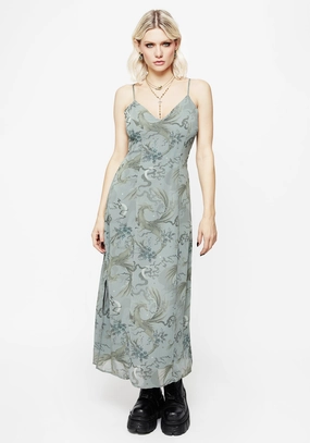 Sapphira Dragon Print Chiffon Midaxi Slip Dress Dresses Womens - wedding guest outfits