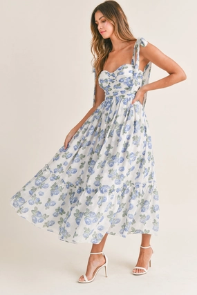 Savannah Blue Floral Maxi Dress cheap womens dresses