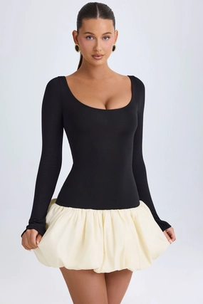 Scoop-Neck Drop-Waist Bubble Hem Mini Dress in Vanilla Dresses - lace dresses best price