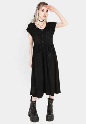 Scutellaria Embroidered Button Up Midi Dress Dresses Womens - wedding guest outfits