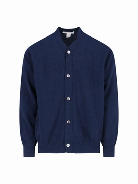 Shirt V-Neck Cardigan In Blue Wool Navy Tone designer sweaters outlet
