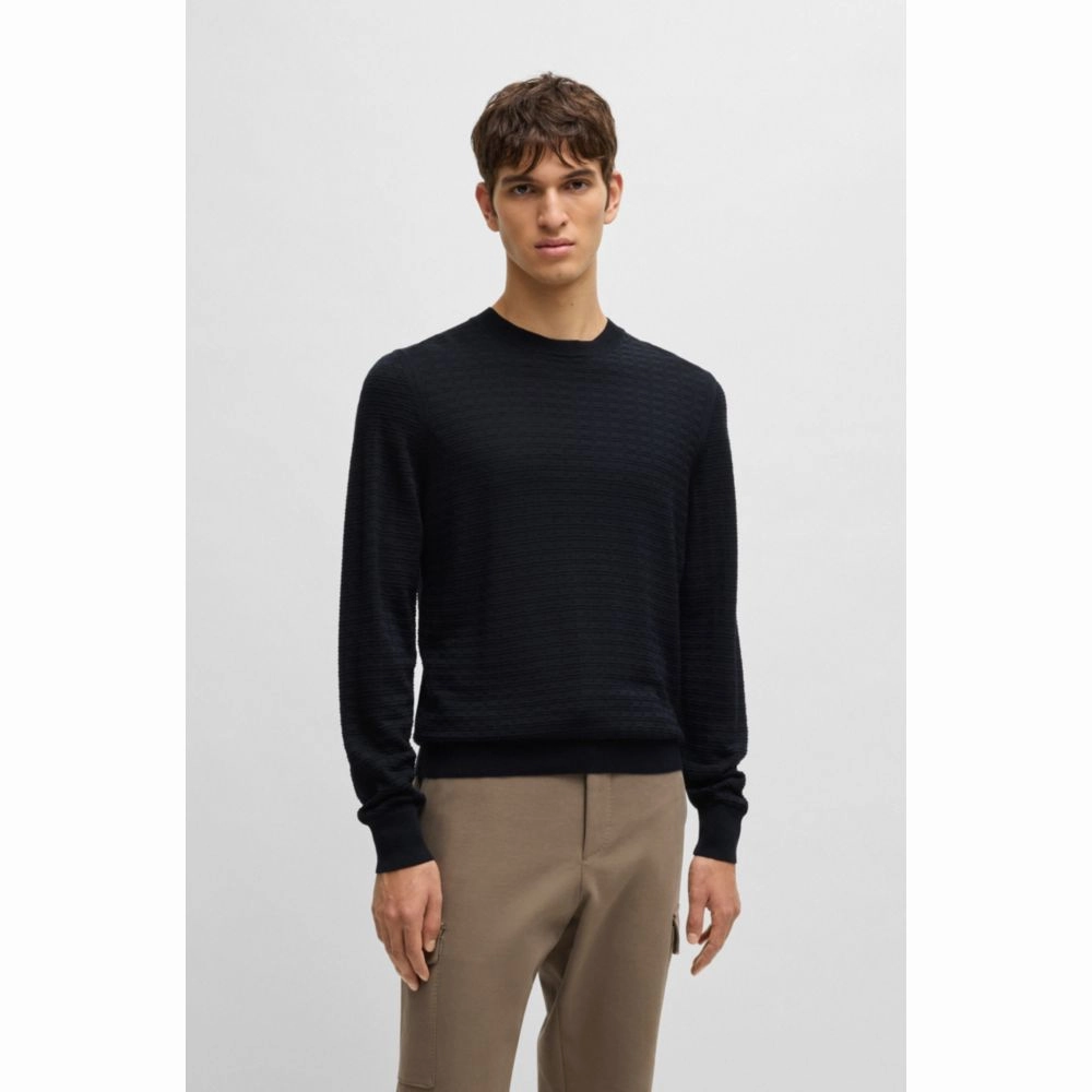 Silk sweater with knitted structure in regular fit