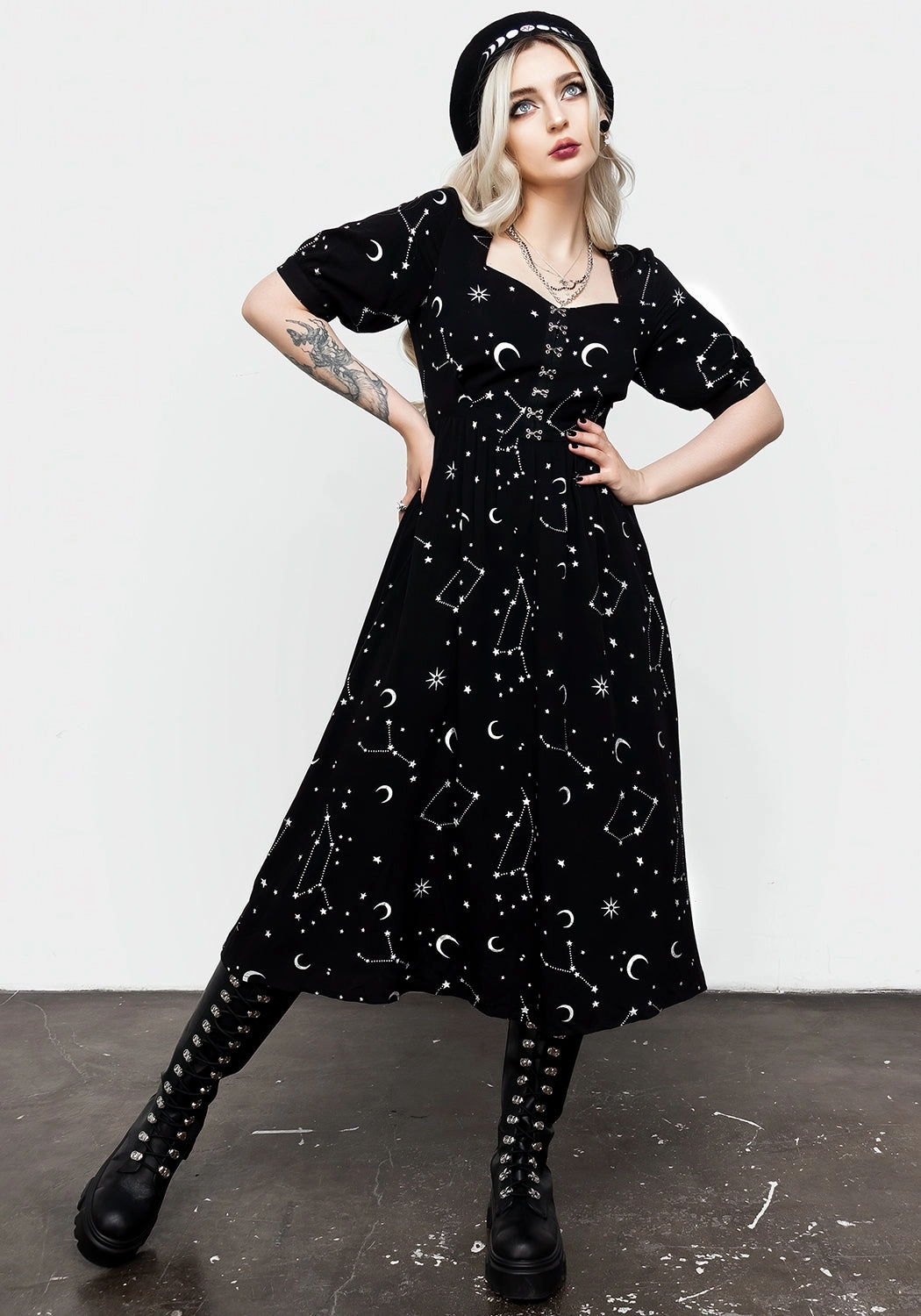 Silver Celestial Print Sweetheart Midi Dress Dresses Womens - beach dresses cheap