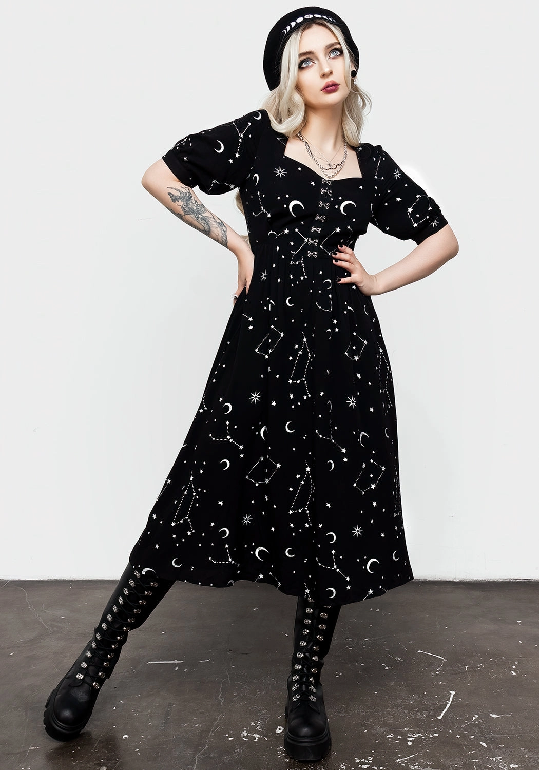 Silver Celestial Print Sweetheart Midi Dress Dresses Womens - summer dresses discount