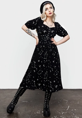Silver Celestial Print Sweetheart Midi Dress Dresses Womens - beach dresses cheap