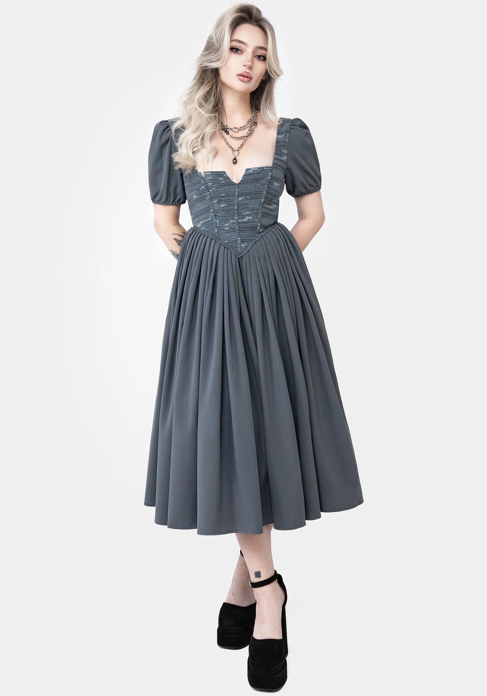 Slain Puff Sleeve Corset Midi Dress Dresses Womens - beach dresses cheap