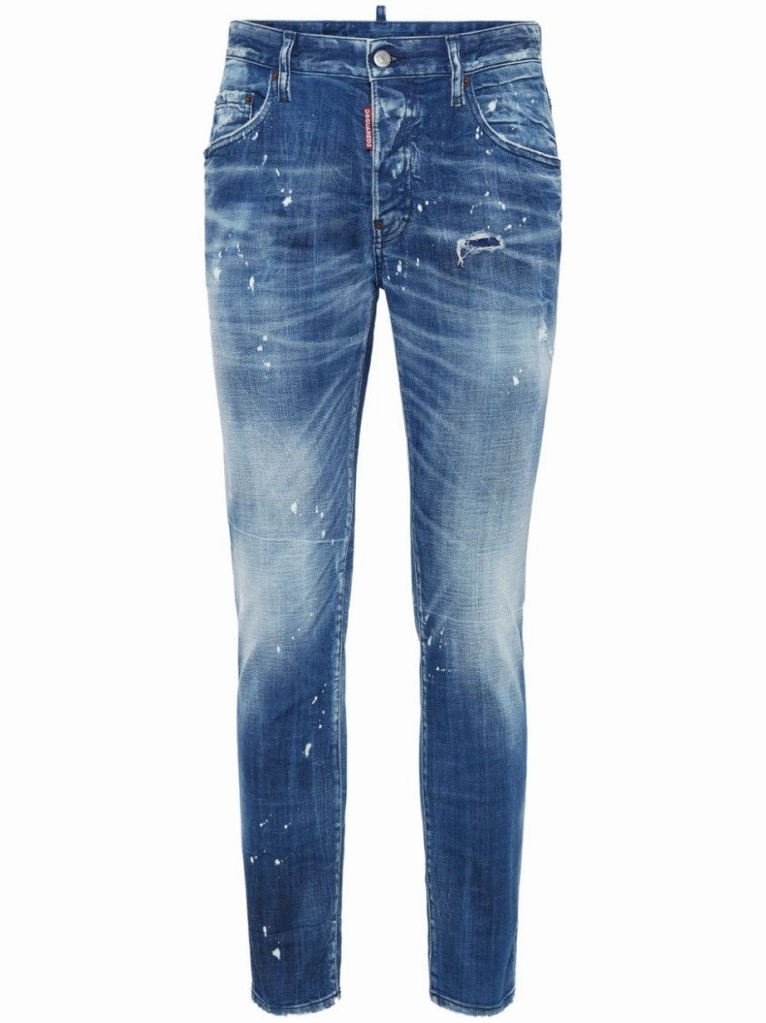 Slim Fit Distressed Denim Jeans With Five-Pocket Design