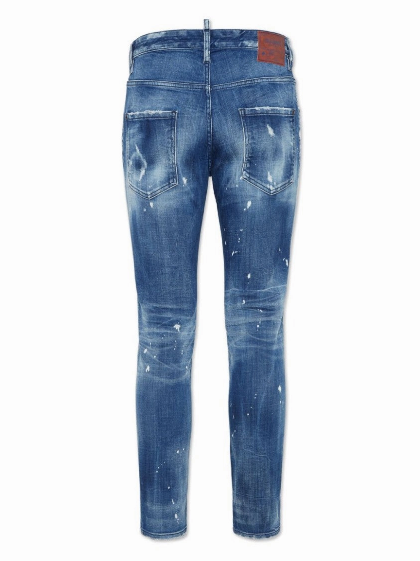 Slim Fit Distressed Denim Jeans With Five-Pocket Design