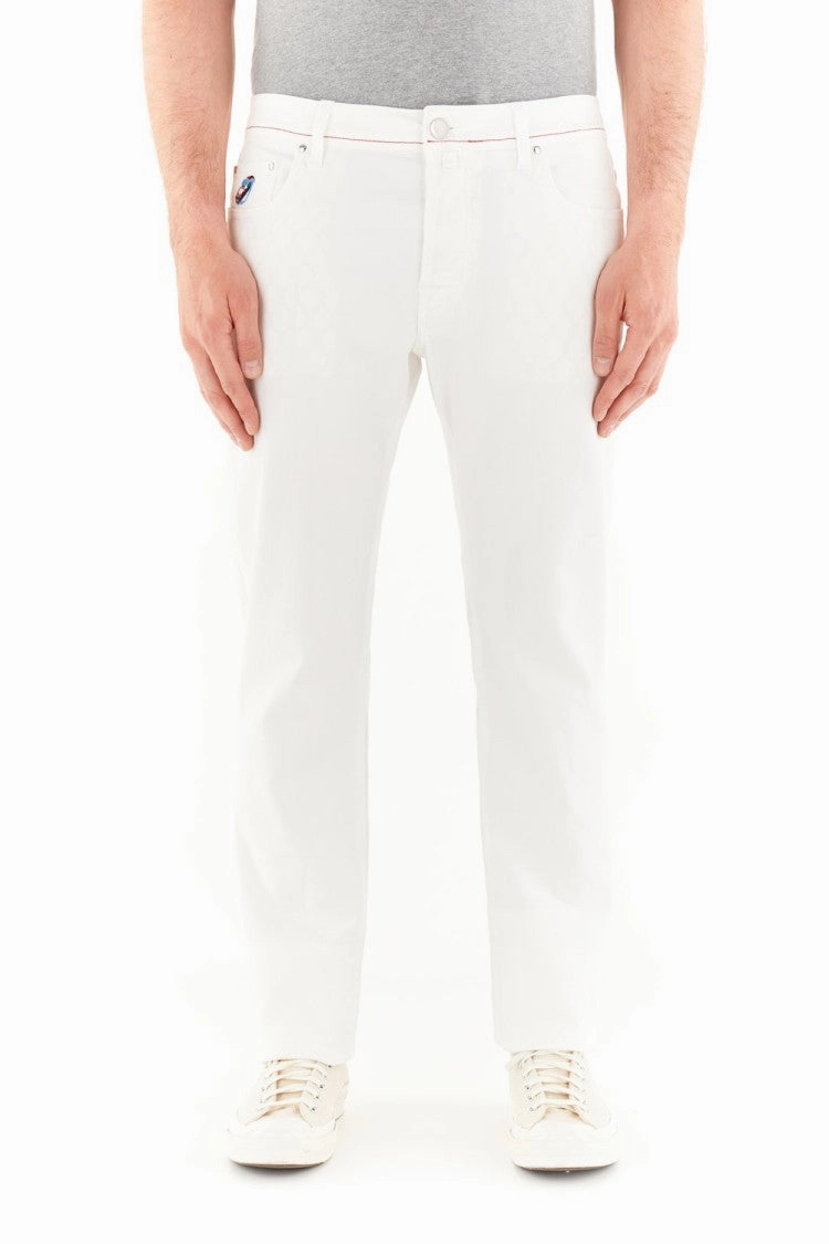 Slim-Fit White Denim With Unique Logo Detailing
