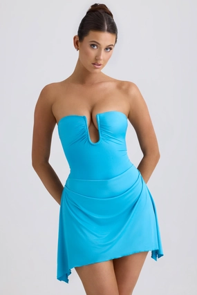 Slinky Jersey Draped A-Line Mini Dress in Aqua Blue Dresses - lace dresses best price