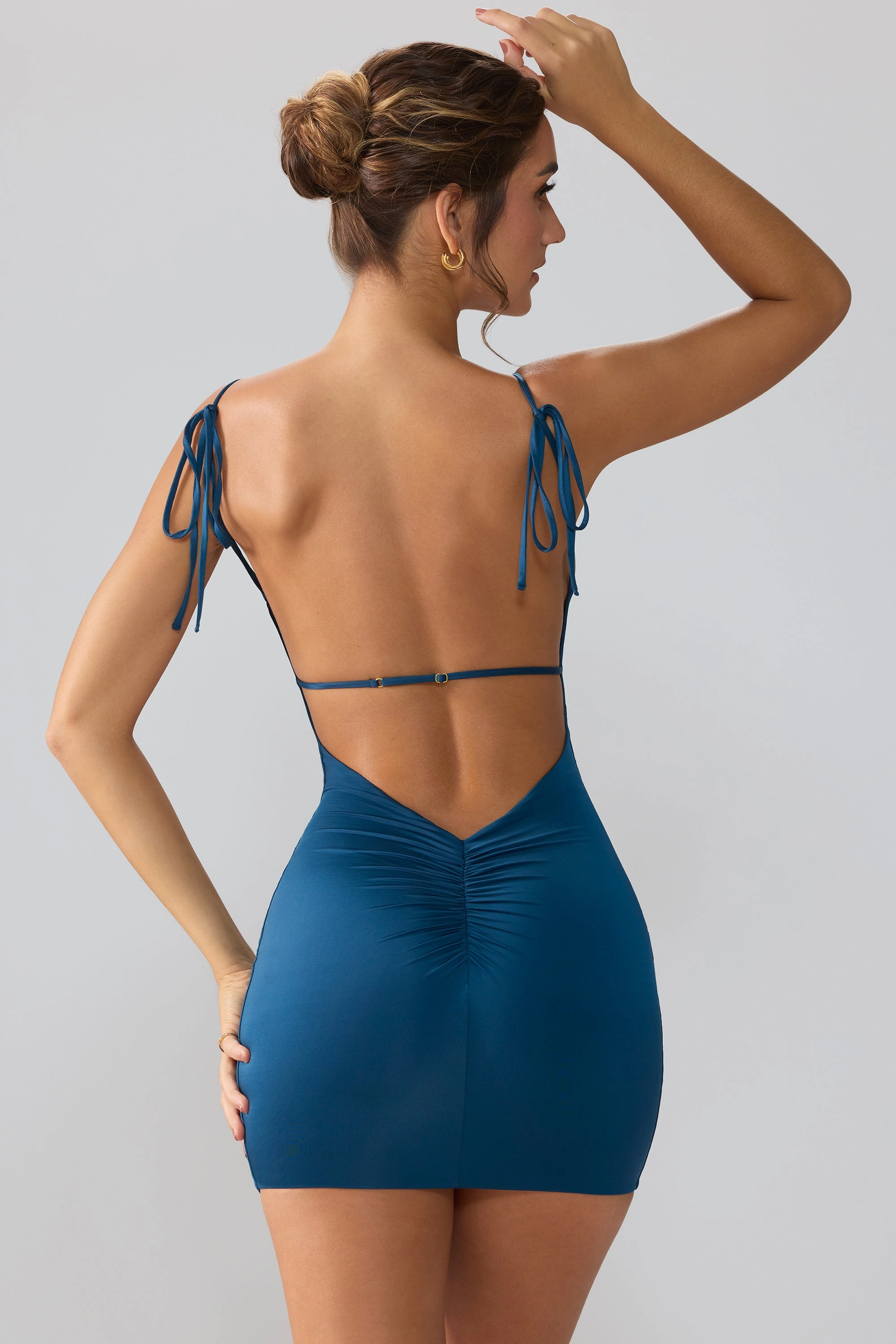 Slinky Jersey Open Back Mini Dress in Midnight Blue Dresses - lace dresses best price